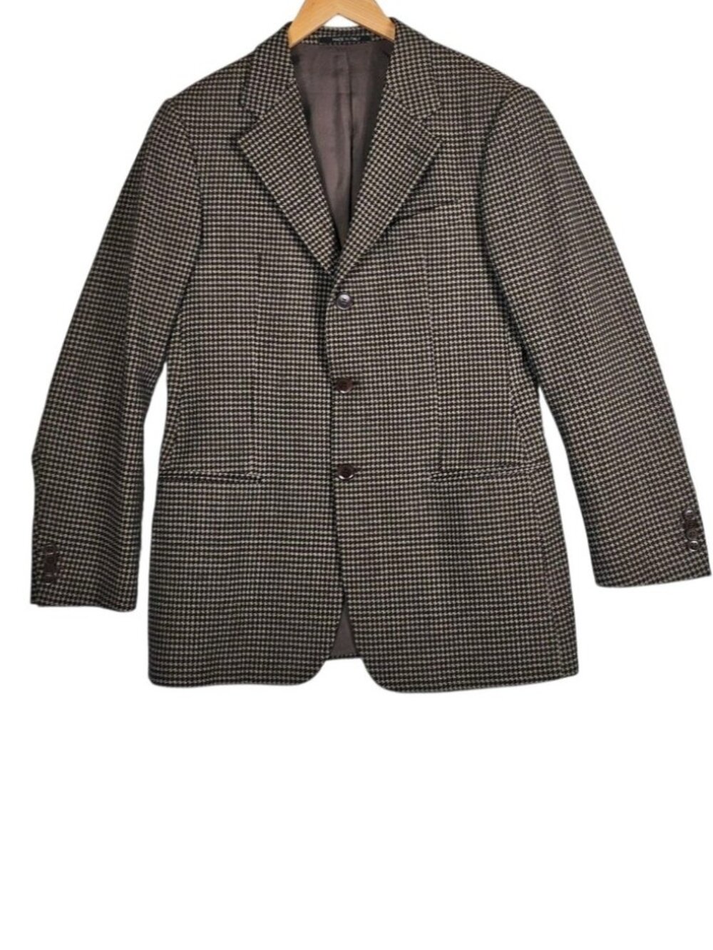 Armani Collezioni Mens Wool Houndstooth Blazer Brown Tan 40R Italy